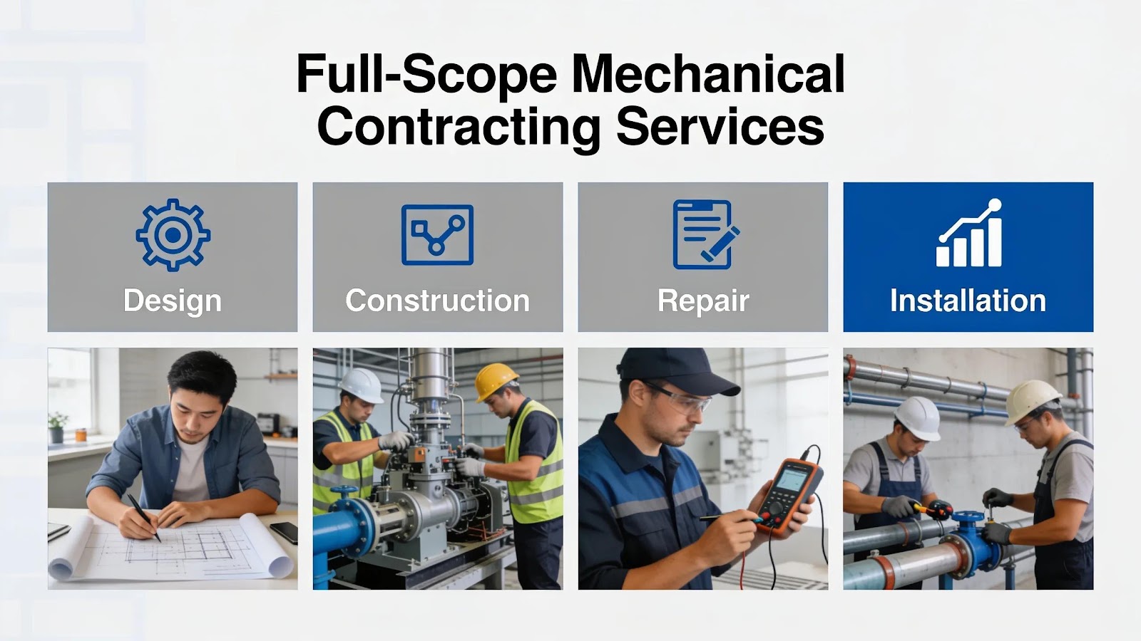 Regional mechanical contractors handle the full scope of this work: design, construction, repair, and installation